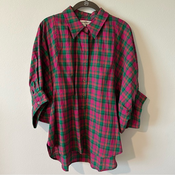 NWOT Entro Oversized Plaid Button Up Top (M) - Picture 3 of 4